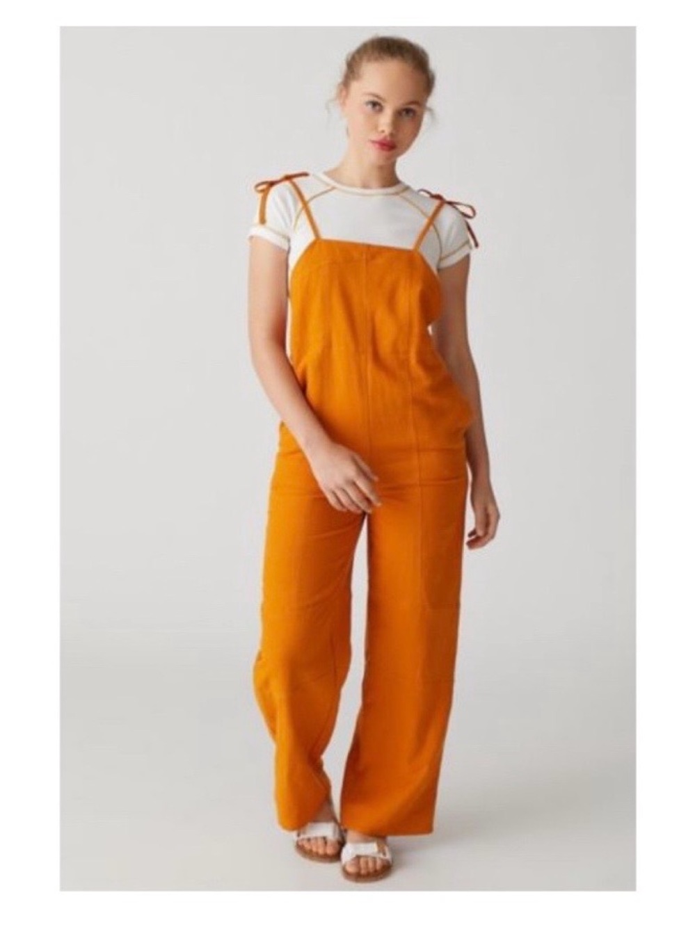 Urban Outfitters Orange Tie-Shoulder Overalls